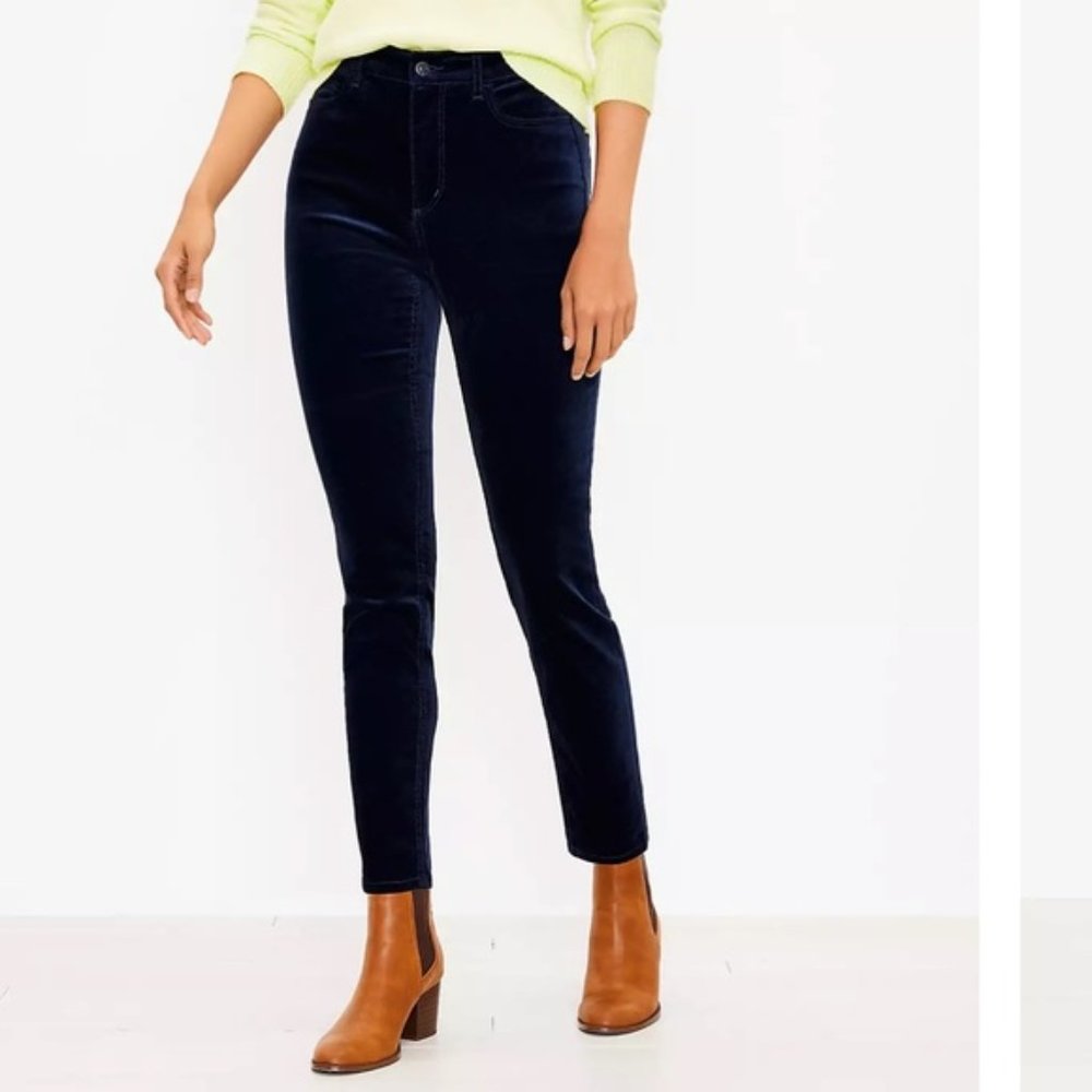 NWT LOFT Navy Blue Velvet Skinny Pants Size 8/29